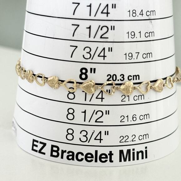 Vintage 14K Yellow Gold Open Heart Diamond Cut Chain Link Bracelet - Picture 6 of 10